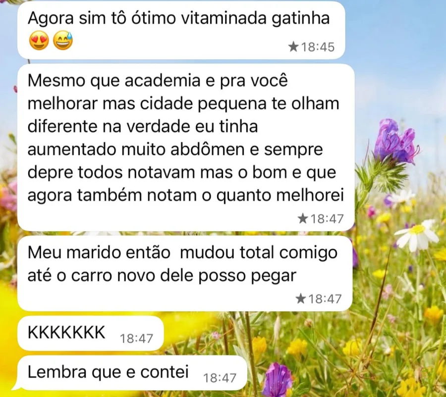 Print de conversa no WhatsApp — depoimento sobre composição corporal e autoestima