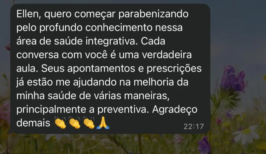 Print de conversa no WhatsApp — depoimento sobre conhecimento e saúde preventiva
